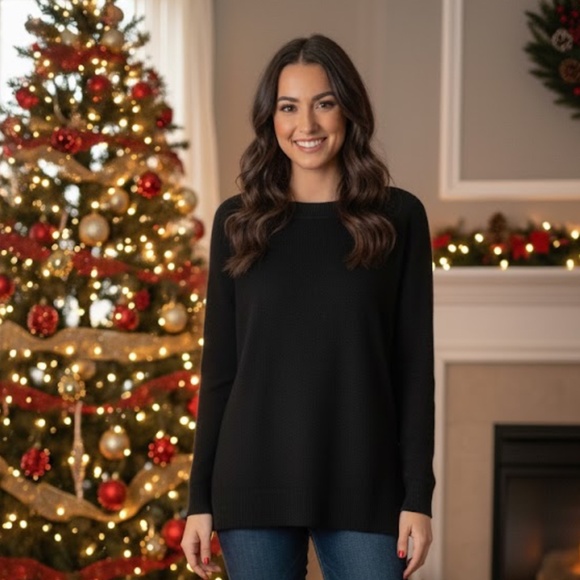 Cocobleu Sweater Women’s XL Plain Black Lightweight Thin Side Slit Sides NWT - Picture 1 of 8